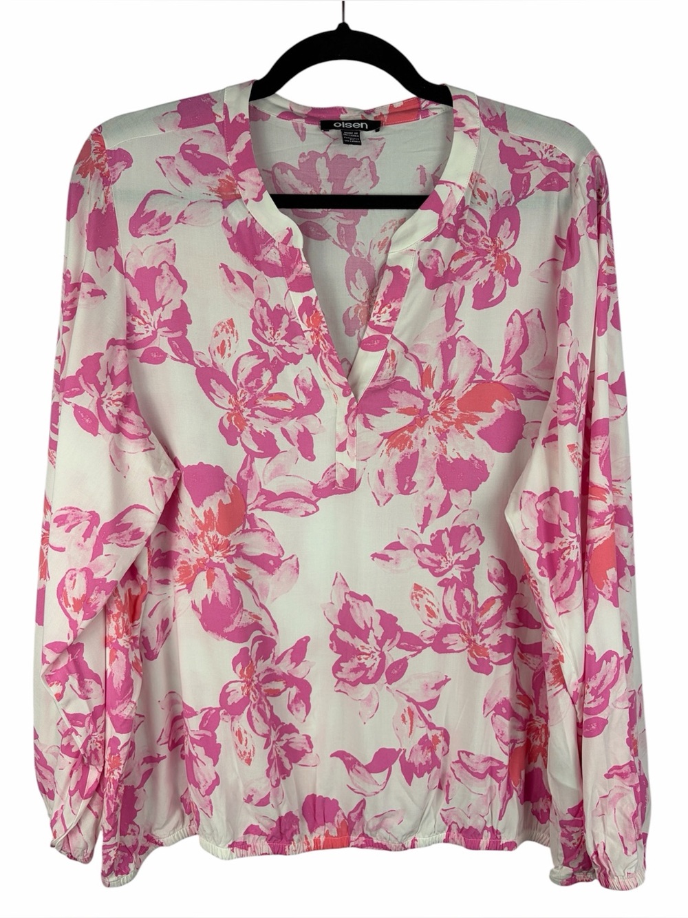 Olsen Large 14 Pink Floral ECOVERO Viscose Long Sleeve Blouse